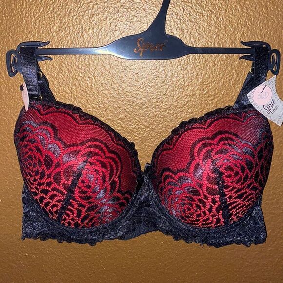 Red and Black Lace Mega Push Bra 36D - Picture 1 of 5